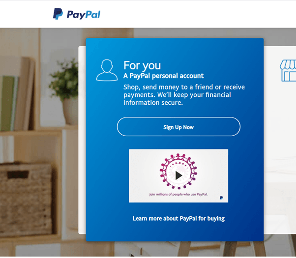 PayPal Sign-up Step 1