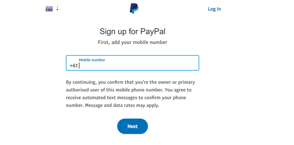 PayPal Sign-up Step 2