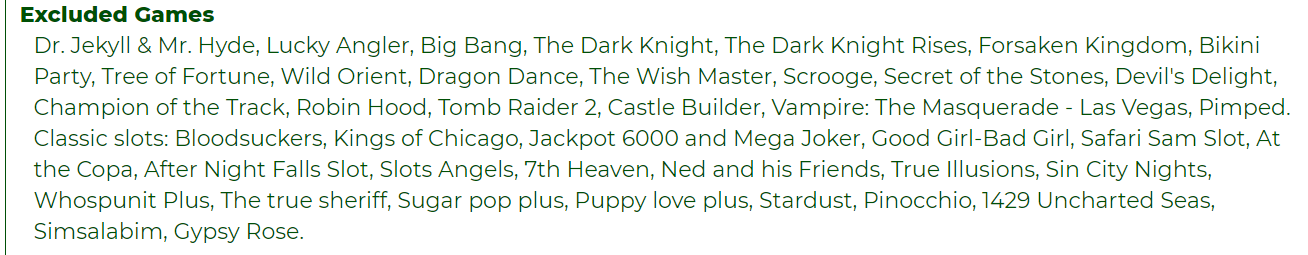 Excluded Games - Example 1